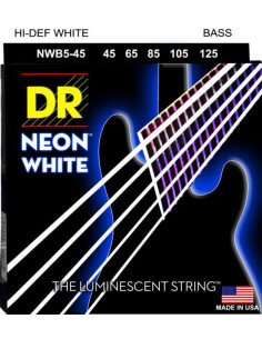 DR Bajo 5 cuerdas NEON White 45-125