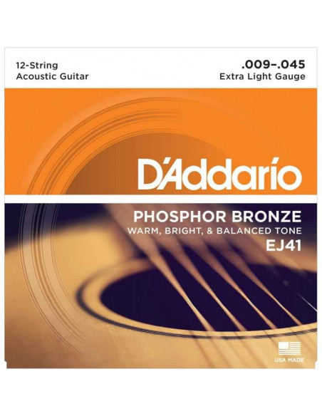 Daddario EJ41 12-String Phosphor Bronze cuerdas para guitarra acustica