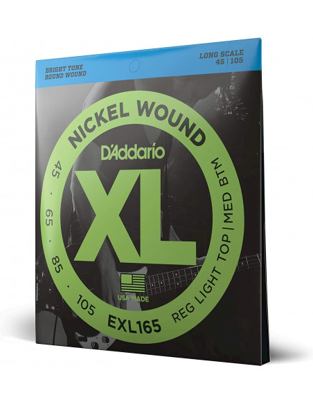 D'Addario EXL165 XL Nickel Wound Regular Light Top/Medium Bottom Electric Bass Guitar Strings