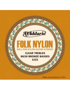 D'Addario EJ33 Folk Nylon cuerdas para guitarra Clasica