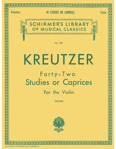 Kreutzer – 42 Studies or Caprices Schirmer Library of Classics Volume 230